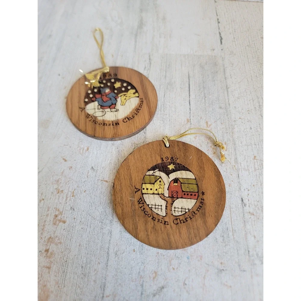 Wisconsin Christmas wooden set ornament Xmas house kids dog unique